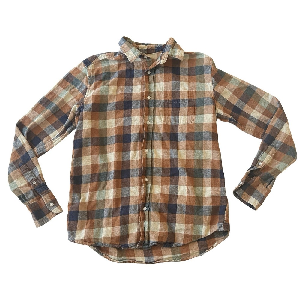 Crewcuts‎ Boys Size 16 Flannel Shirt Long Sleeve Brown Green Cream Plaid Cotton
